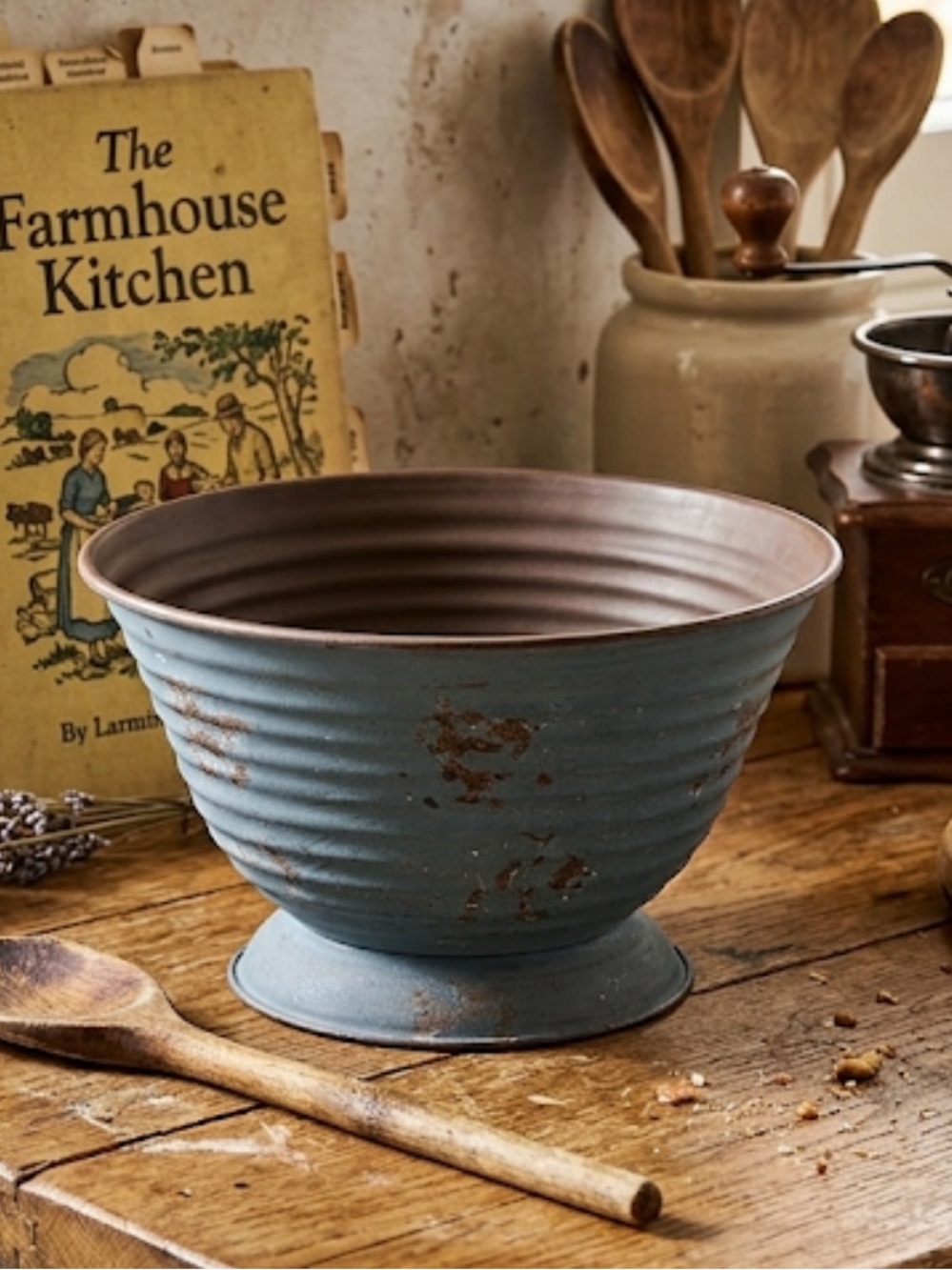 Harbor Gardens Blue Rustic Farmhouse Metal Distressed Bowl Country Decor NWT